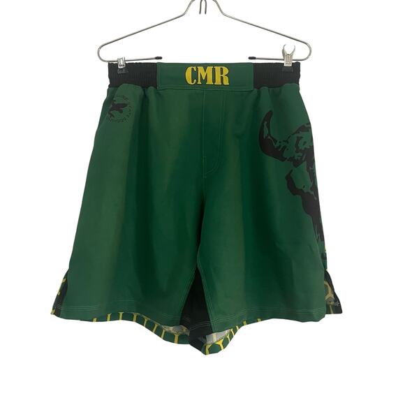 Men's Wrestling Boxing Grappling MMA Training Shorts Green/Yellow Skull- large - Picture 1 of 7
